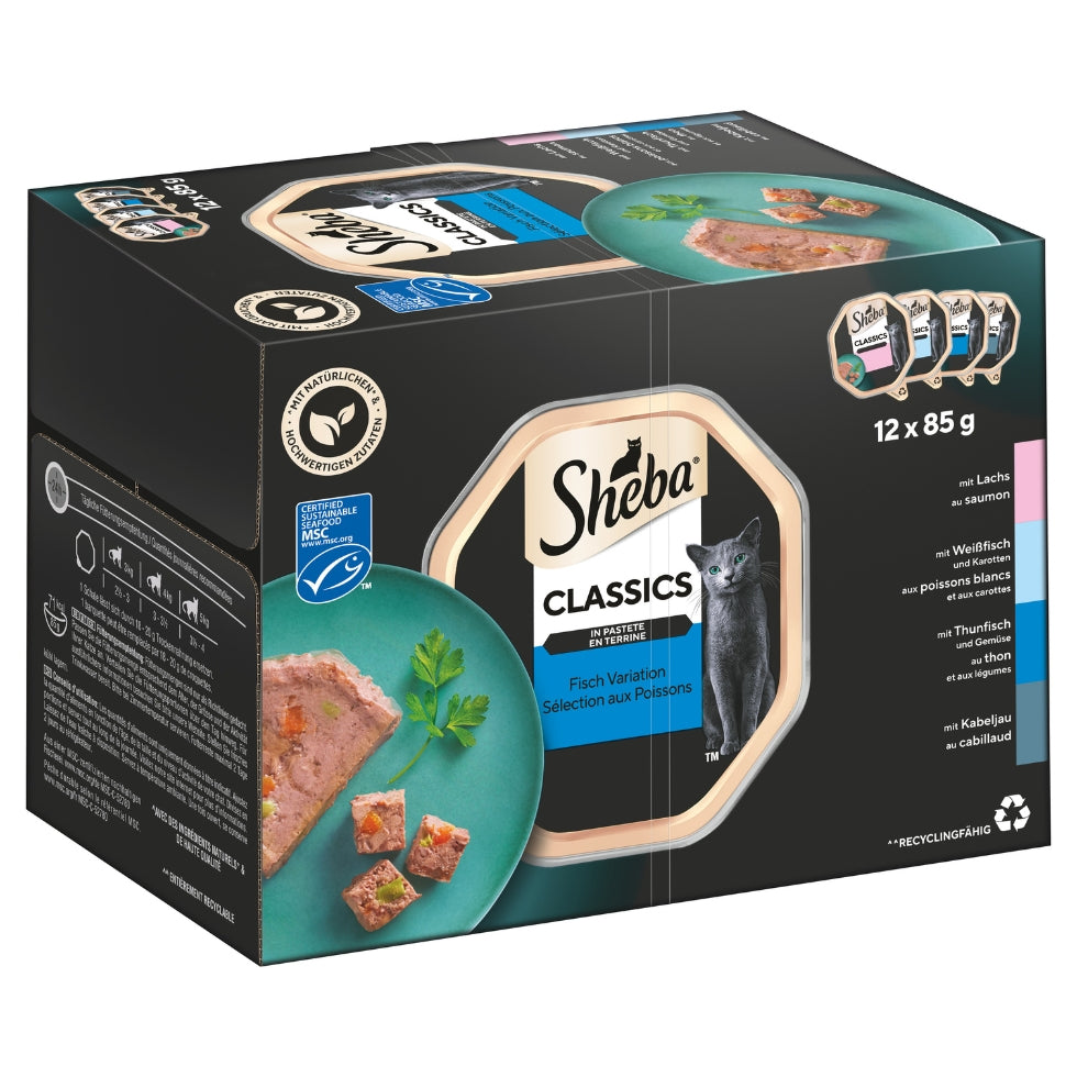 SHEBA® Classics Multipack Schale Fisch Variation in Pastete MSC 12x85g