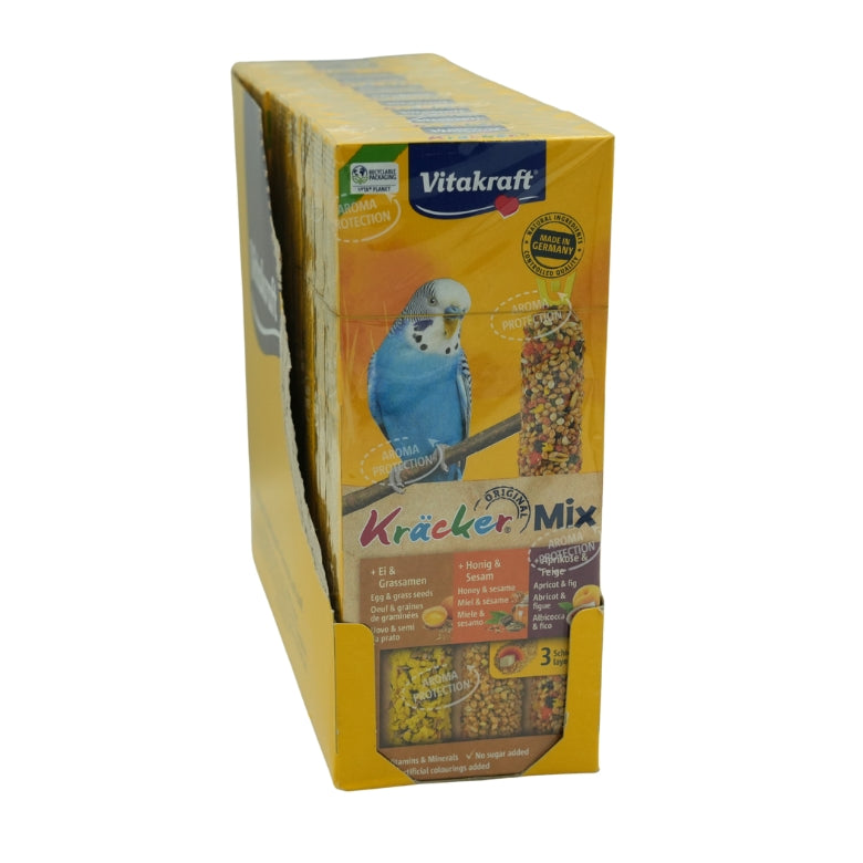 Vitakraft Kräcker Sittich Mix Ei & Grassamen/Honig & Sesam/Aprikose & Feige 80g