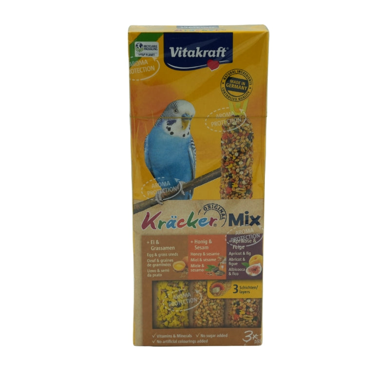 Vitakraft Kräcker Sittich Mix Ei & Grassamen/Honig & Sesam/Aprikose & Feige 80g