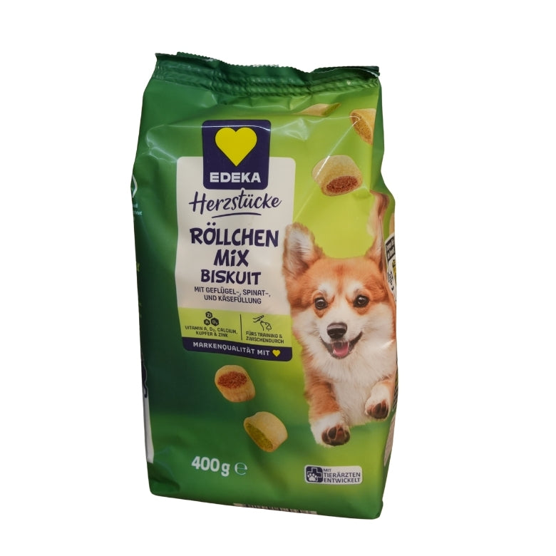 EDEKA Herzstücke Röllchen Mix Biskuit mit geflügel, Spinat und Käsefüllung