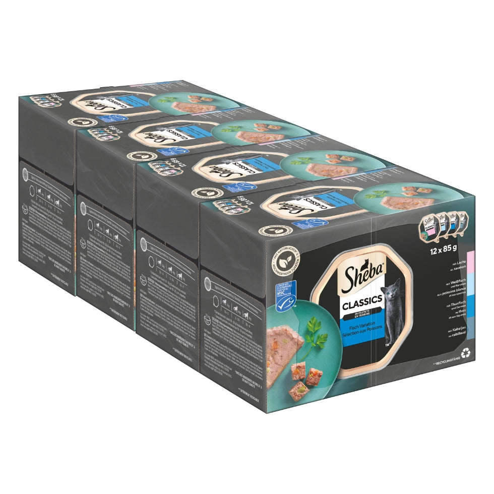 SHEBA® Classics Multipack Schale Fisch Variation in Pastete MSC 12x85g