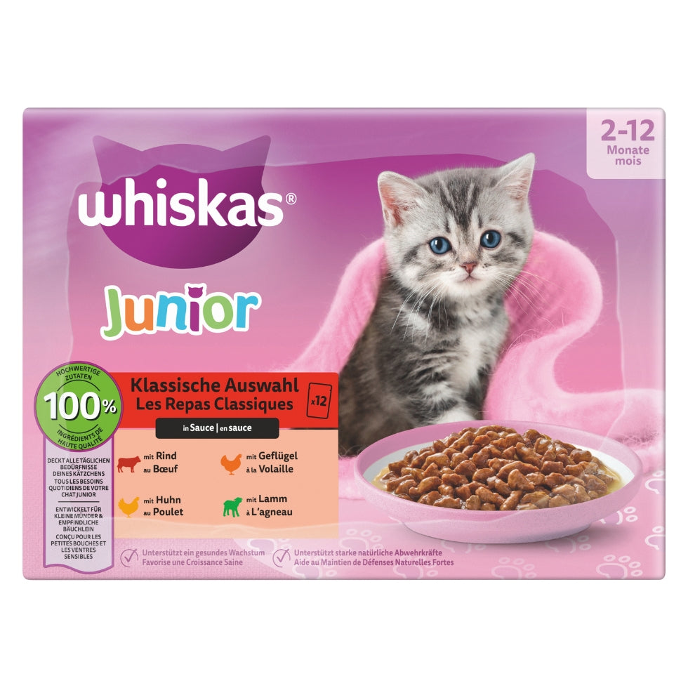WHISKAS® Multipack Portionsbeutel Junior Klassische Auswahl in Sauce 12x85g