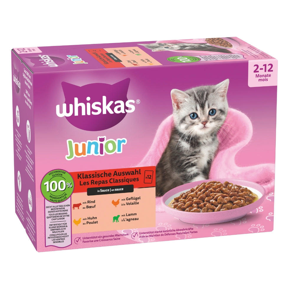 WHISKAS® Multipack Portionsbeutel Junior Klassische Auswahl in Sauce 12x85g