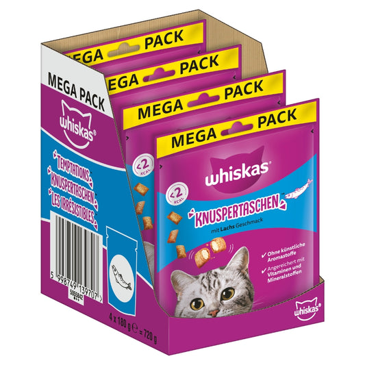 WHISKAS® KNUSPERTASCHEN™ Mega Pack Portionsbeutel Lachs Geschmack 180g
